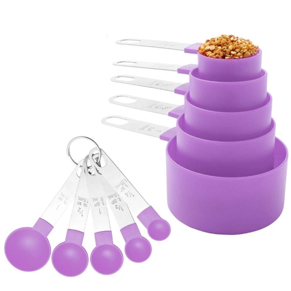 10pcs Measuring Cups And Spoons, Nesting Measuring Cups With Stainless Steel Handle For Dry Goods And Liquid Ingredients (PURPLE,10Pack) фиолетовый