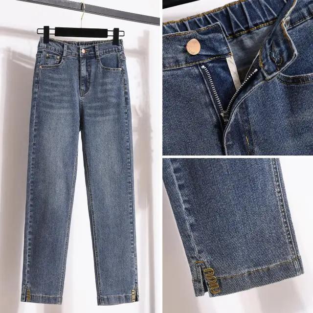 Plus Size Women Jeans Pants Denim Female Pencil Elastic Basic Blue High Waist Trousers Buttons Oversize Fashion  Pants