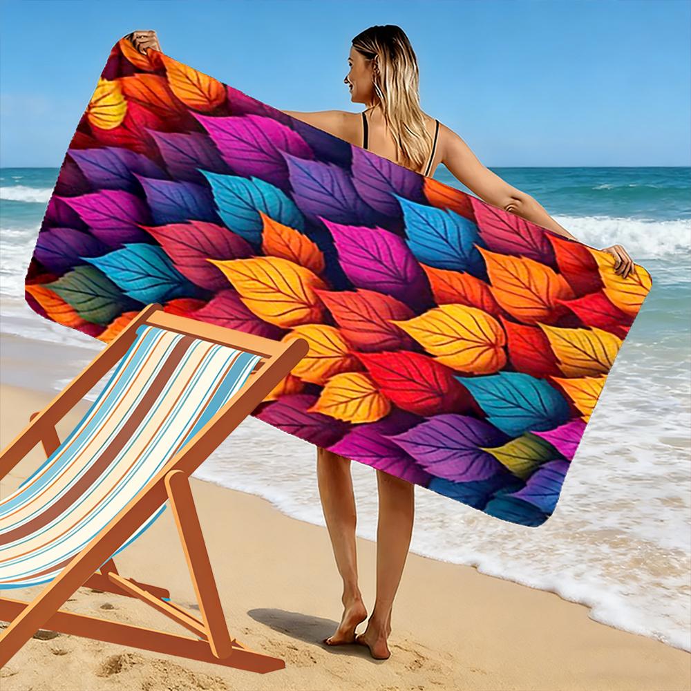Colorful Gradient Leaves Pattern Beach towel quick-drying for travel outdoor sports jogging beach and swimming