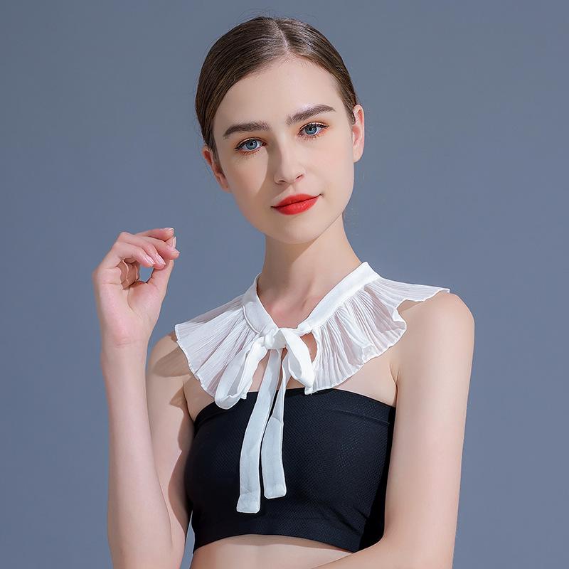 Spring/Summer 2025 Chiffon Pleated Shawl with Lace Ruffle & Peter Pan Collar for Girls