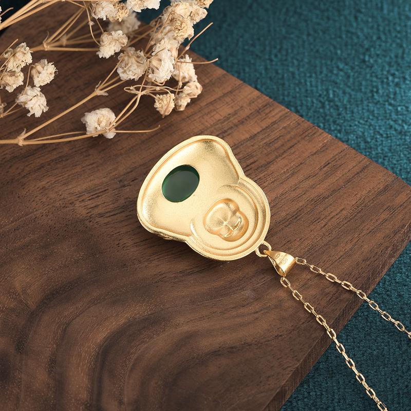 Gilded Maitreya Buddha Necklace with Jade Pendant for Men and Women - Ethnic Style Agate Clavicle Chain