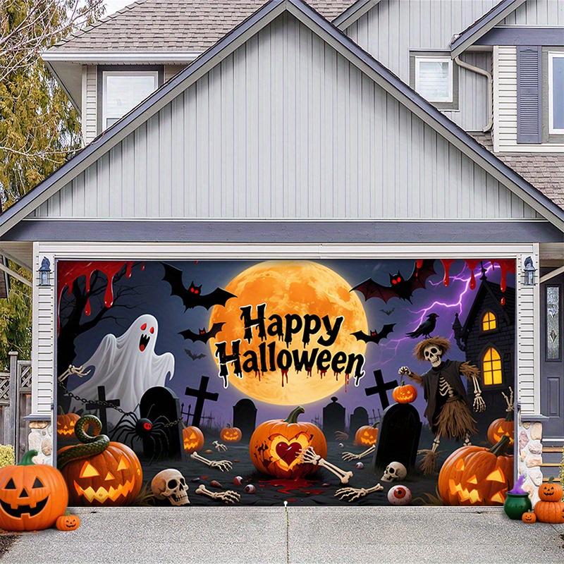 1 2D Flat Halloween Polyester Background Cloth - Ghost Bat Pumpkin Lantern Design - Indoor and Outdoor Decoration