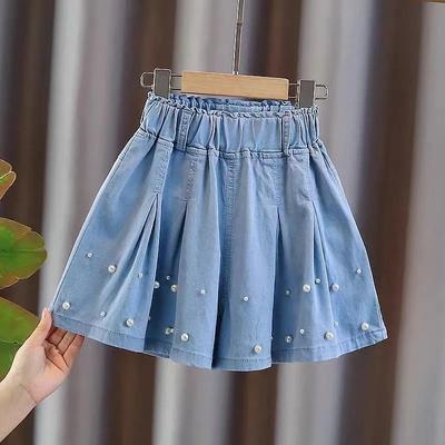 Shorts Finos de Verão para Meninas Crianças Médias e Pequenas Design de Emenda Jeans Soltos