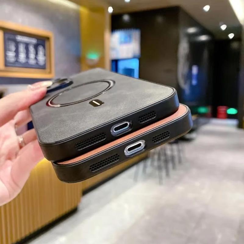 1Pc New Magnetic Iphone Case Luxury Retro Matte Leather Wireless Charge Case For Iphone 15 14 13 12 11 Pro Max Shockproof Cover