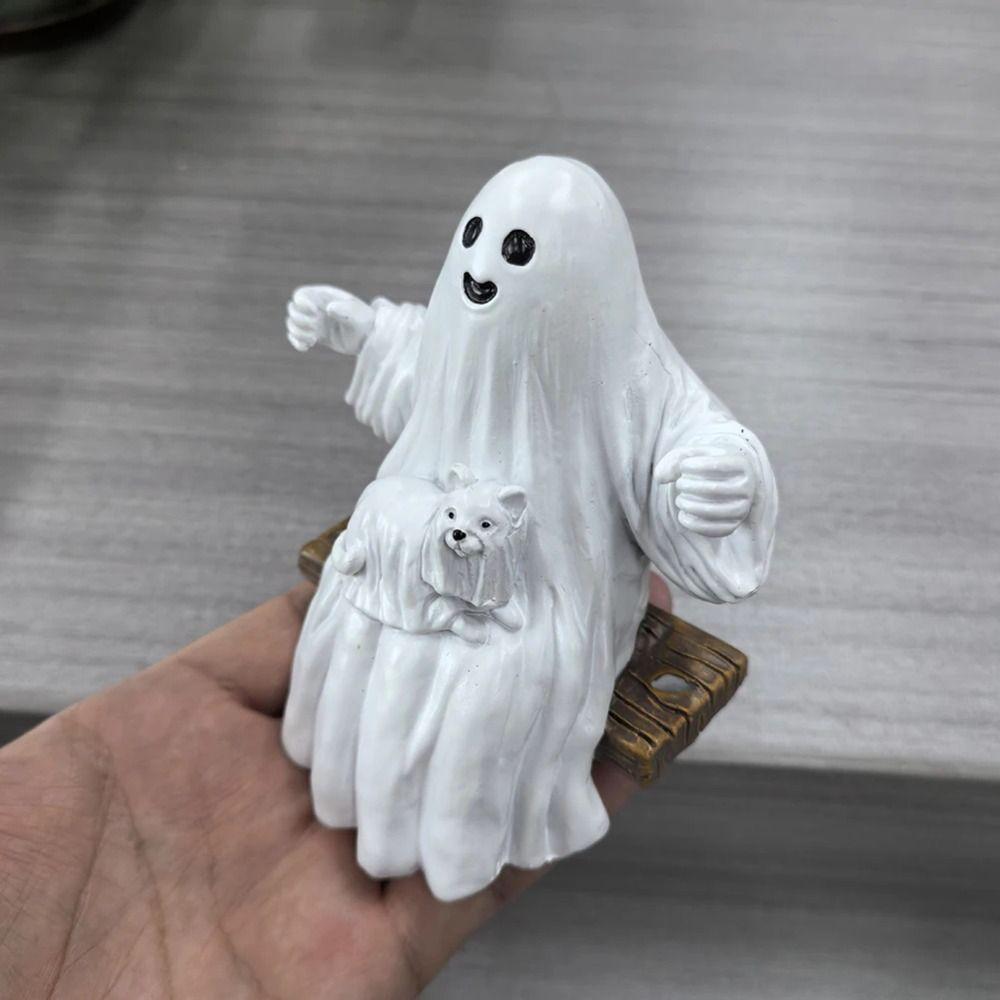 Handmade Halloween Cute Ghost Dog Ornament Resin Ghost Walking Dog Sculpture  Holiday Gift