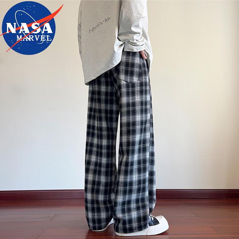 NASA MARVEL Men's Plaid Straight-Leg Drawstring Casual Pants