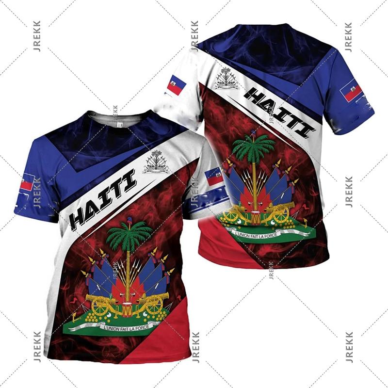 Haïti Vlagdag Korte Mouw T-shirt Voor Mannen Vrouwen Festival Straat Populaire Kleding Ronde Hals T-shirts 18 Mei Rood Blauw Print Tee Top