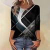 Trendy Vintage 3/4 Sleeve Top For Women,Ladies Casual Three Quarter Sleeve Round Collar Printed T-Shirt Blouse
