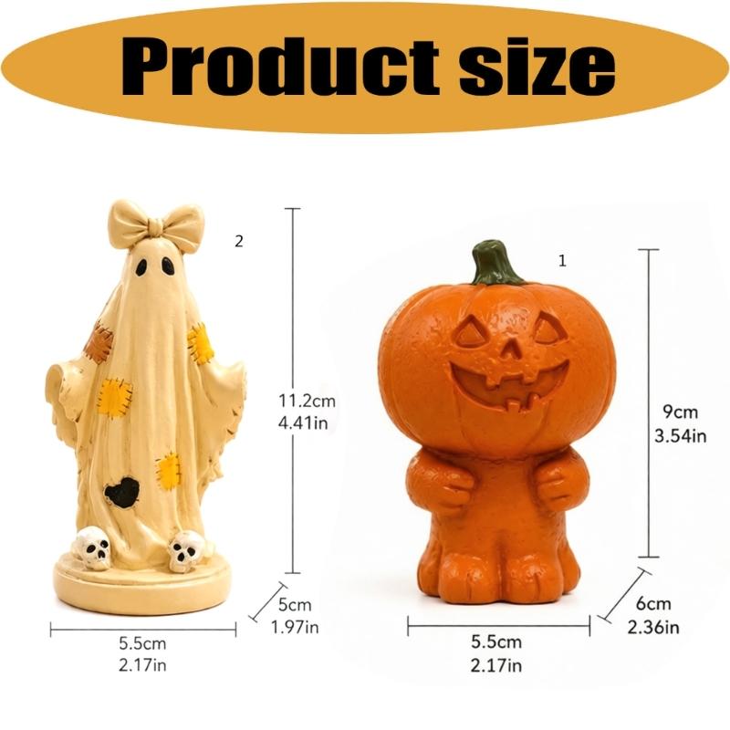 Halloween Pumpkin Figurine Statue for Harvest Home Styling, Detailed Shelf for Desk and Entry Table Display Use