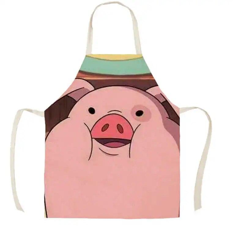 Cute Piggy Pink Pig Print Sleeveless Linen Apron Adult Kids Kitchen Stain Resistant Baking Accessories Household Cleaning Bibs