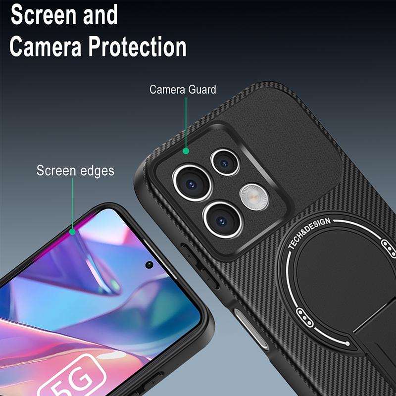 Luxury Black Carbon Fiber Anti Drop Case For Note 13 Note 14 Pro Plus Folding Stand Soft Magnetic Cover Note 13 Pro Case Note 14