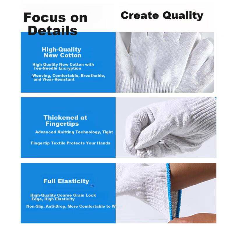 Thick 600G Nylon Yarn Knitted Durable Gloves, Non-Slip Lightweight Breathable, Household Machinery Repair Moving, 12 Pairs