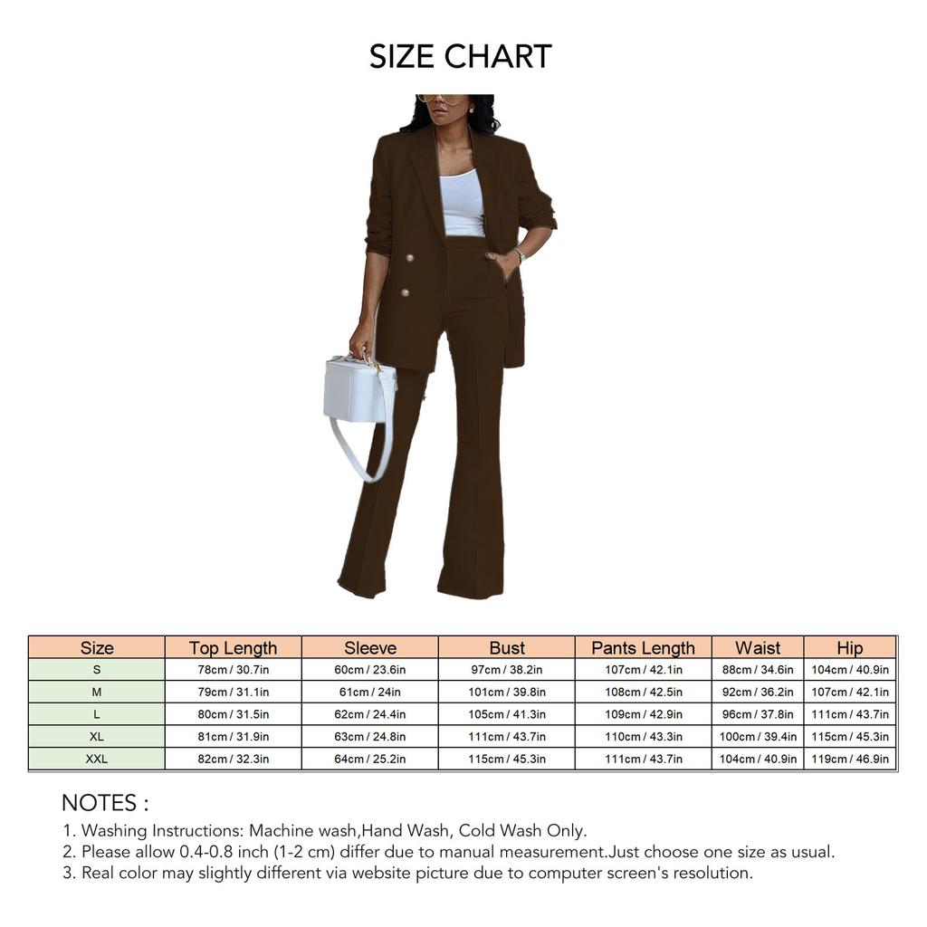 Women 2 Pieces Suit Plain Color Wide Leg Trousers Turn Down Collar 2 Pieces Long Pants Suit for