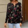Women's Fashion Casual H Printed V-Neck Long Sleeve Decorative Button T-Shirt Tops