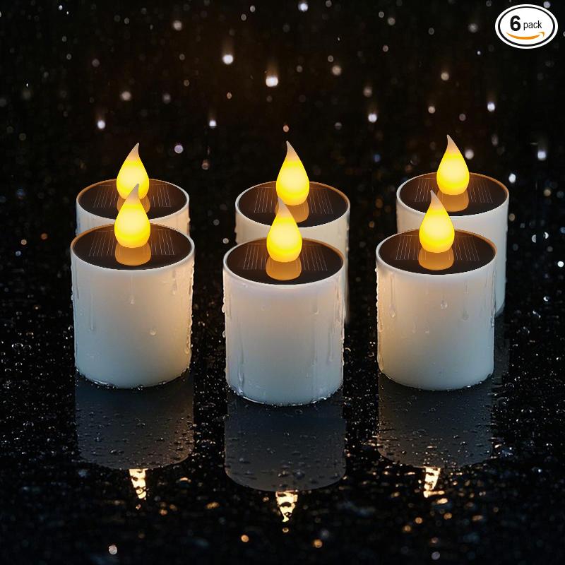 6PCS Solar Tea Light LED Candles Outdoor Waterproof Flameless Solar Tea Lights Rechargeable Candles for Party Garden Home Deco