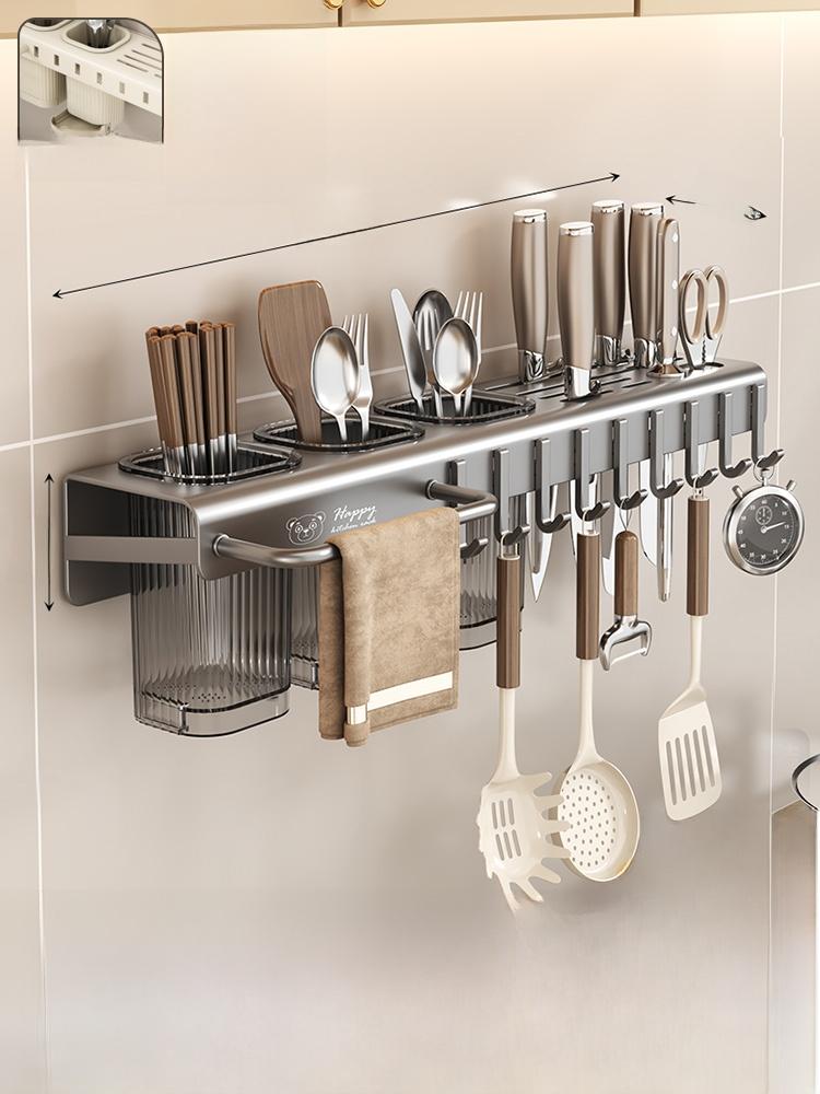 Inteated Wall-Mounted Kitchen Storage Box No-Punching Chopstis Holder Multi-Functional Kitchen Storage Ra Home Use