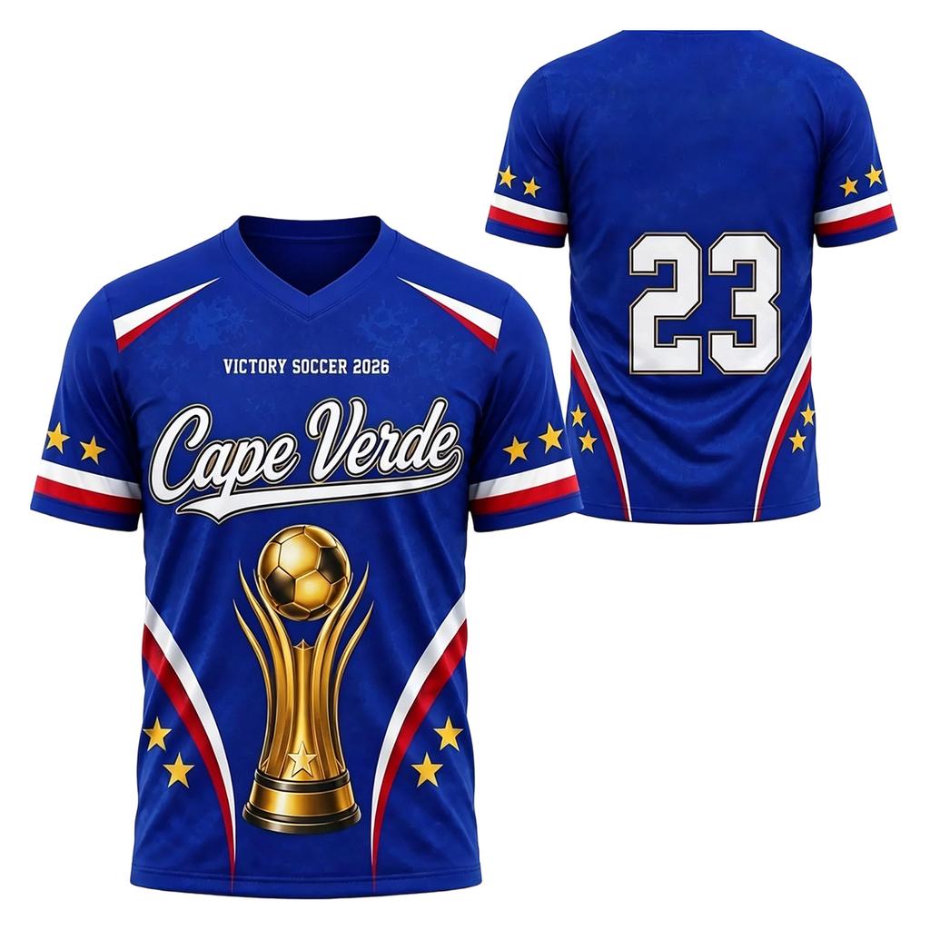Unisex Sports Jersey Cabo Verde Football Supporter Shirt V Neck Short Sleeve Athletic Top for Fans and Players