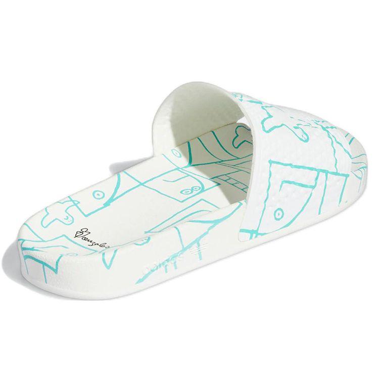 Mark Gonzales X Adidas Shmoofoil Slide Allover Print Unisex Sneakers White Cloud-White Semi-Mint-Rush-Melon GW3161