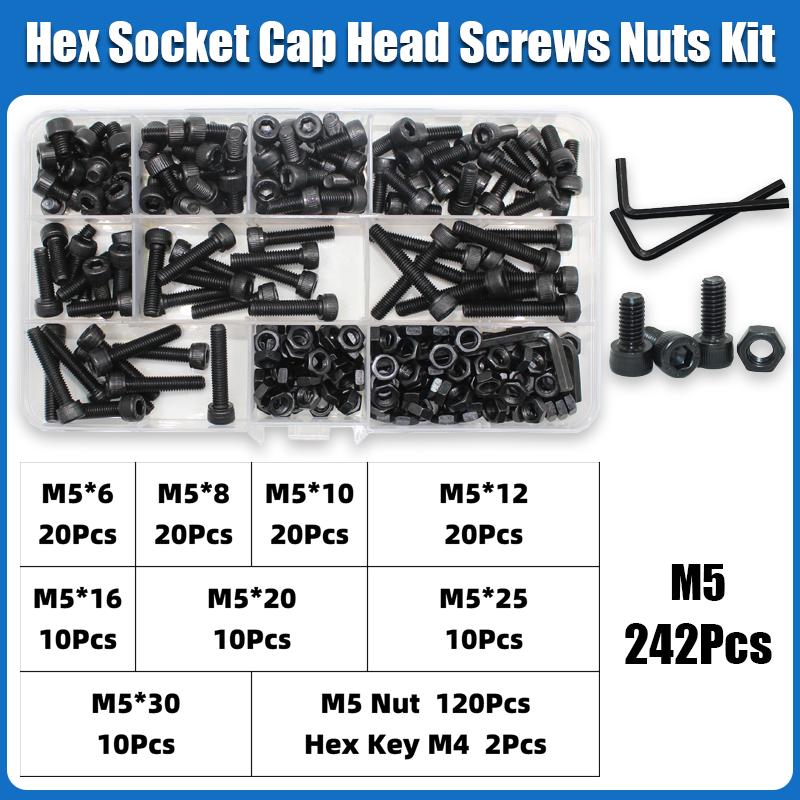 M2 M2.5 M3 M4 M5 M6 Hex Socket Head Cap Set Allen Screw DIN912 Black 12.9 Grade Carbon Steel Screws Nuts Bolt Washer Assortment