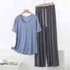 Set Pigiama Estivo da Donna in Modal - Manica Corta, Pantaloni Lunghi a Gamba Larga, Taglie Forti, Abbigliamento Casual e da Esterno