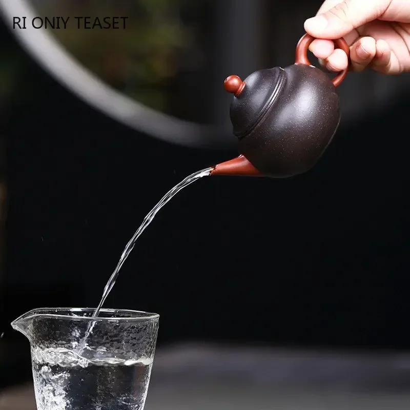 130ml Yixing Purple Clay Teapots Handmade Raw Ore Black Gold Sand Tea Pot Beauty Tea Infuser Kettle Chinese Zisha Tea Set