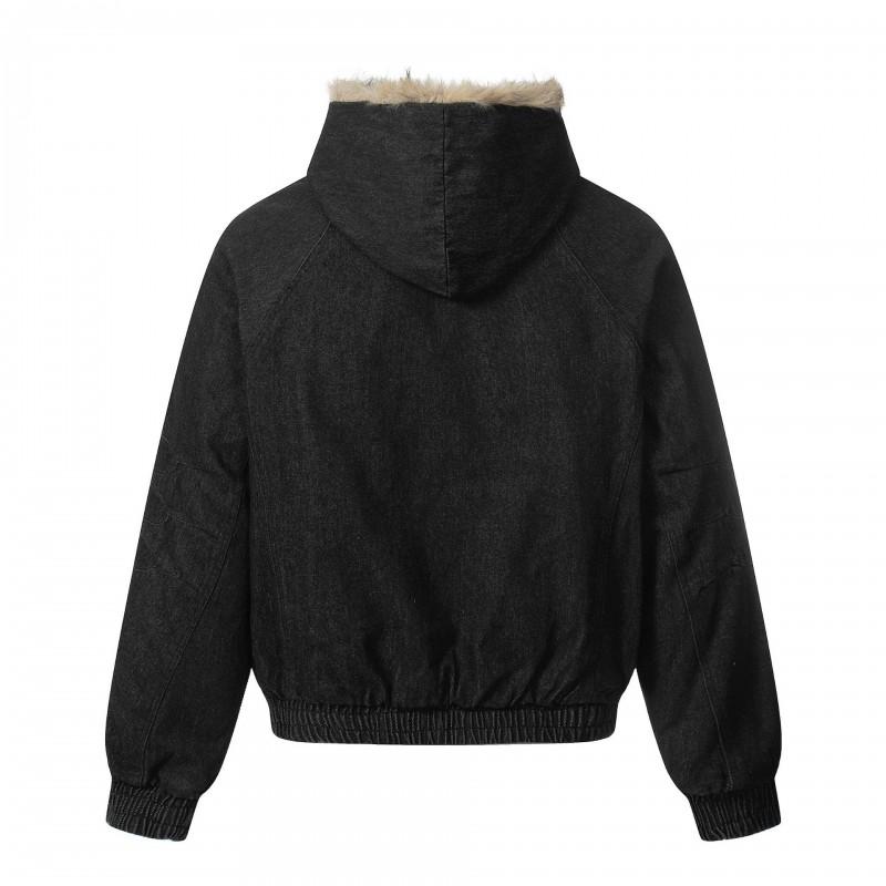 Mens Oversized Cotton Puffer Jacket With Faux Fur Collar Warm Thick Winter Coat Teens Casual Hooded Outerwear