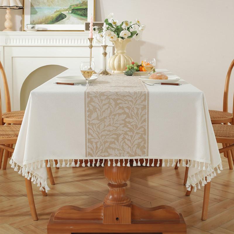 Coffee Color Polyester Jacquard Retro Flower Rhombus Fringed Tablecloth Coffee Table Dining Table Cloth Cover Towel
