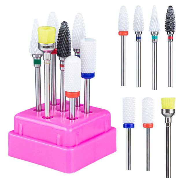 7pcs Ceramic Nail Drill Bits Set Milling Cutter for Manicure Machine Accessories Rotary Burrs Pedicure Cutter for Remove Gel Bit
