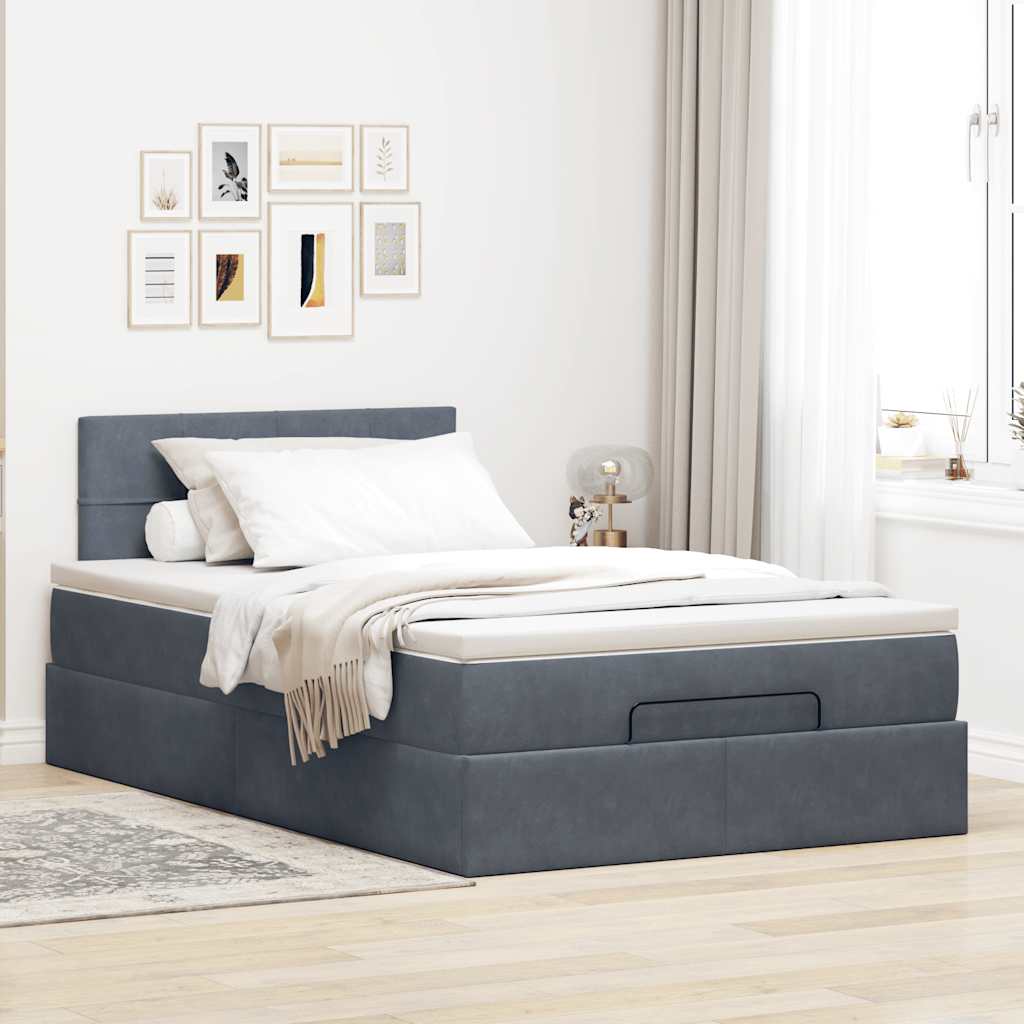 Ottoman Bed with Mattress Dark Grey 120 x 200 cm Velvet