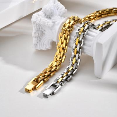Vnox Strap Chain Bracelets for Men Women, Gold Silver Color Stainless Steel Link Wristband,18cm Length Chain Jewelry Gift