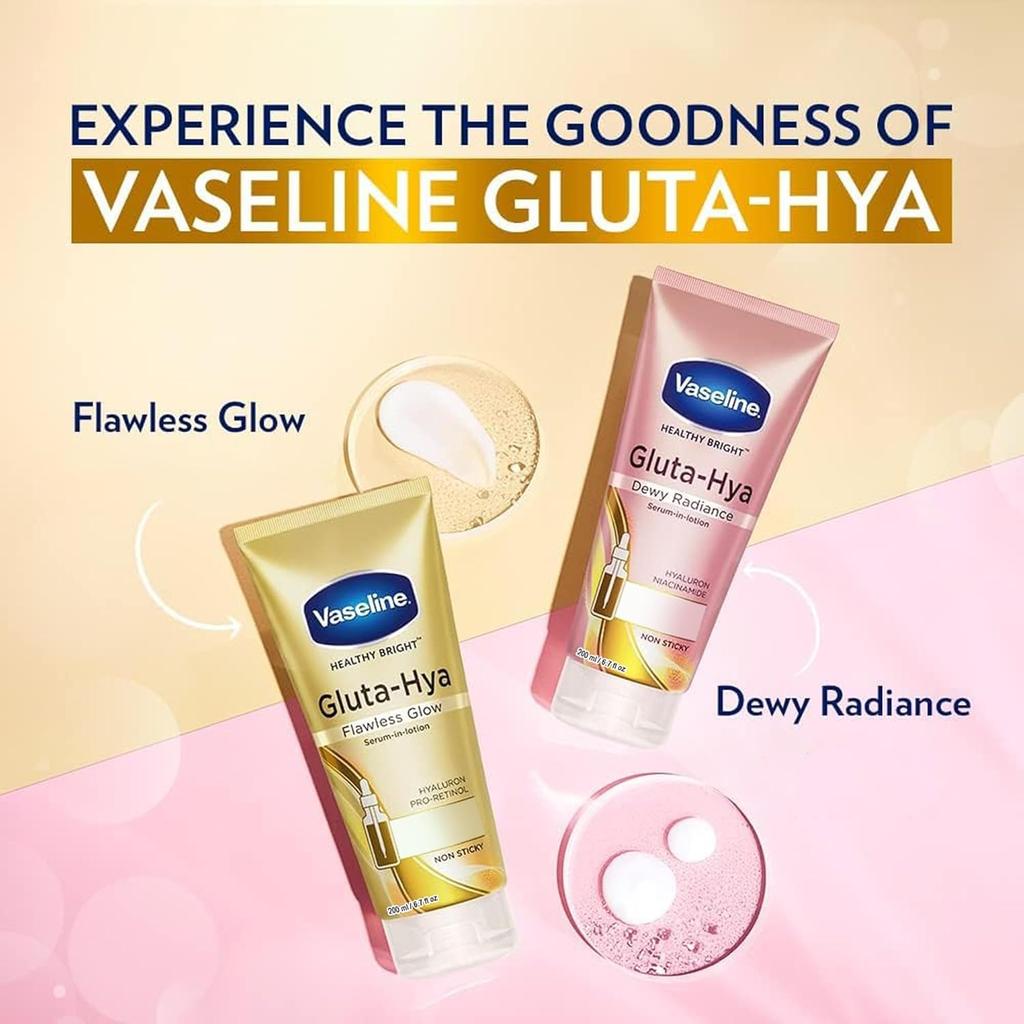 Vaseline Gluta-Hya Flawless Glow Lotion 200 Ml Brightening Face And Body Moisturizer With Lightweight Serum Texture