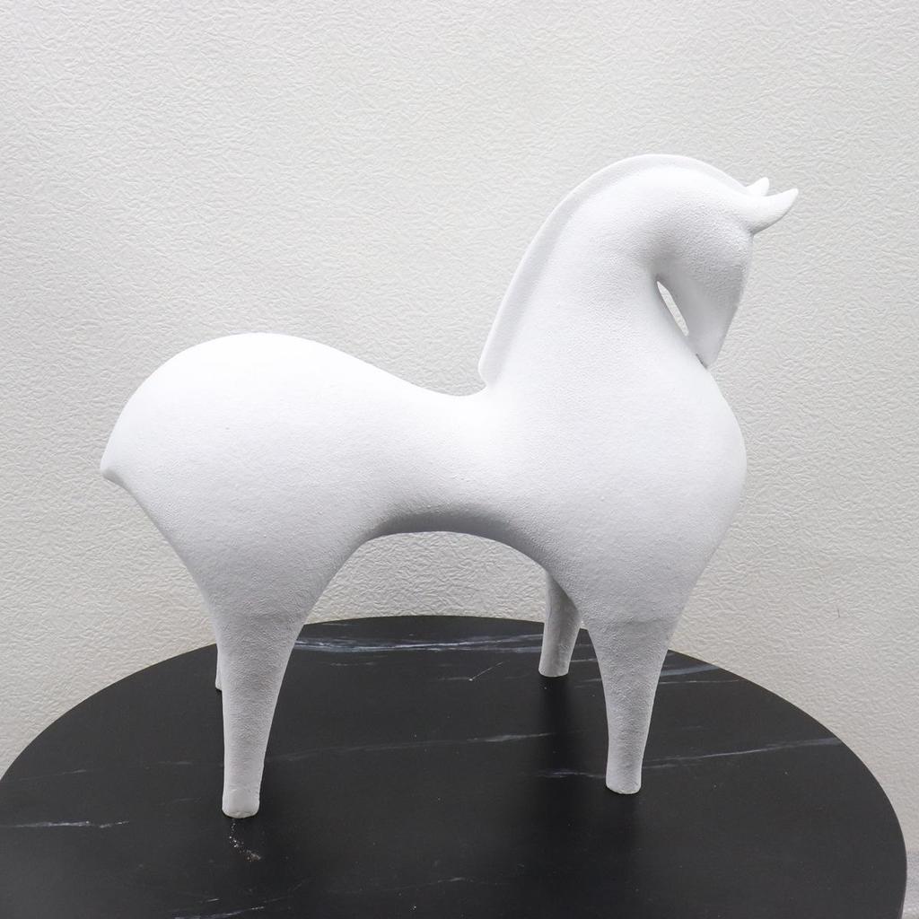 Modern Red & White Resin Tang Horse Ornament for Living Room or Office Decor