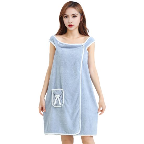 Yousheng Women Bath Wrap Coral Velvet Bath Dress Quick Dry Towel with Bowknot Pocket Absorbent Bath Towel for Home Hotel Dormitory