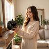 Halloween Pumpkin Table Decoration with Bat Cutout Design Ceramic Material Hollow Lantern Style Indoor Outdoor Use