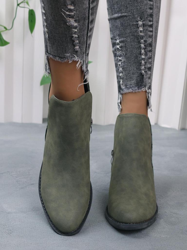 Chunky Heel Chelsea Boots - Spring 2025 Pointed Toe, Mid-Heel, Plus Size Women's Short Boots
