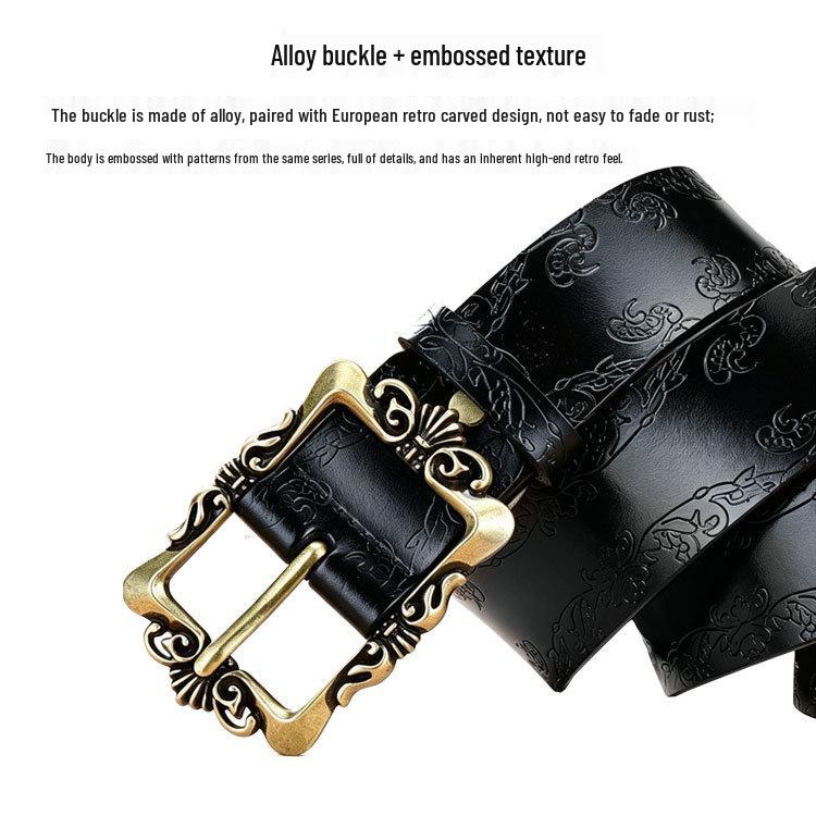 Luxury Retro Palace Style Women's Leather Belt with Butterfly Embossed Carved Buckle