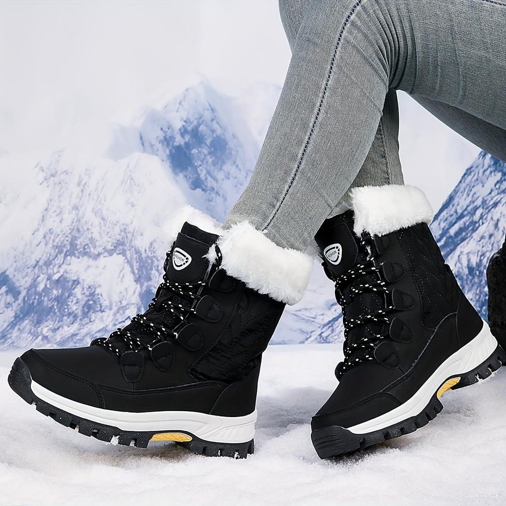 Women'S Winter Snow Boots - Anti-Cold Warm Padded High-Top Hiking Boots with Non-Slip Rubber Sole,Striped Design & Plush Lining for Outdoor Adventures
