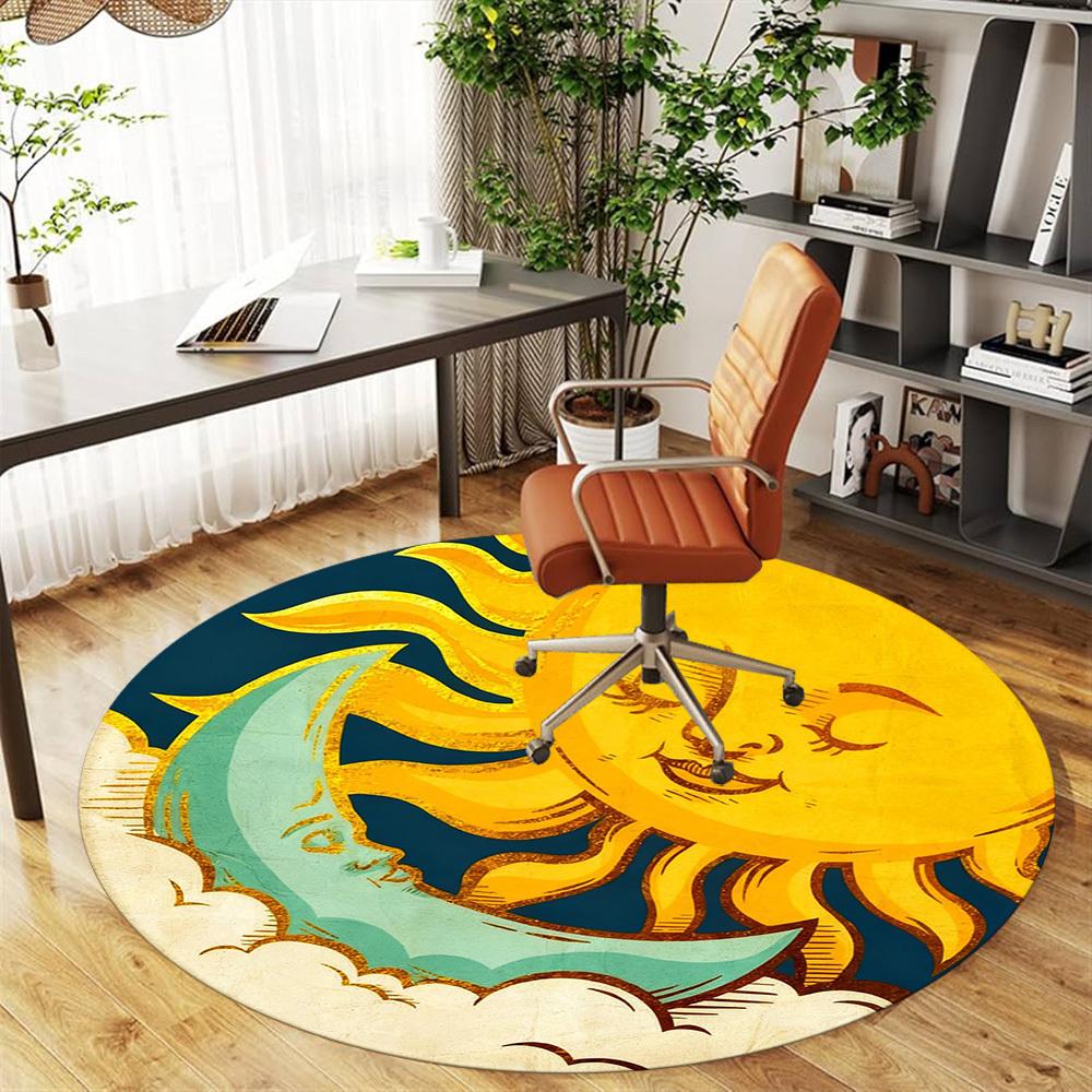 1pc Sun Moon Round Chair mat office Area Rug - Non-Slip, Floor Mat for Office, Bedroom, Ideal home decor gift p0105025