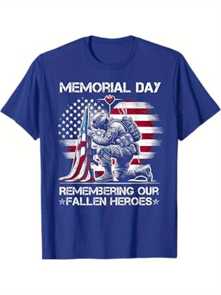 Remembering Our Fallen Heroes Patriotic Us Flag design100 cotton summer Oneck short sleeve casual printed Unisexs Tshirt