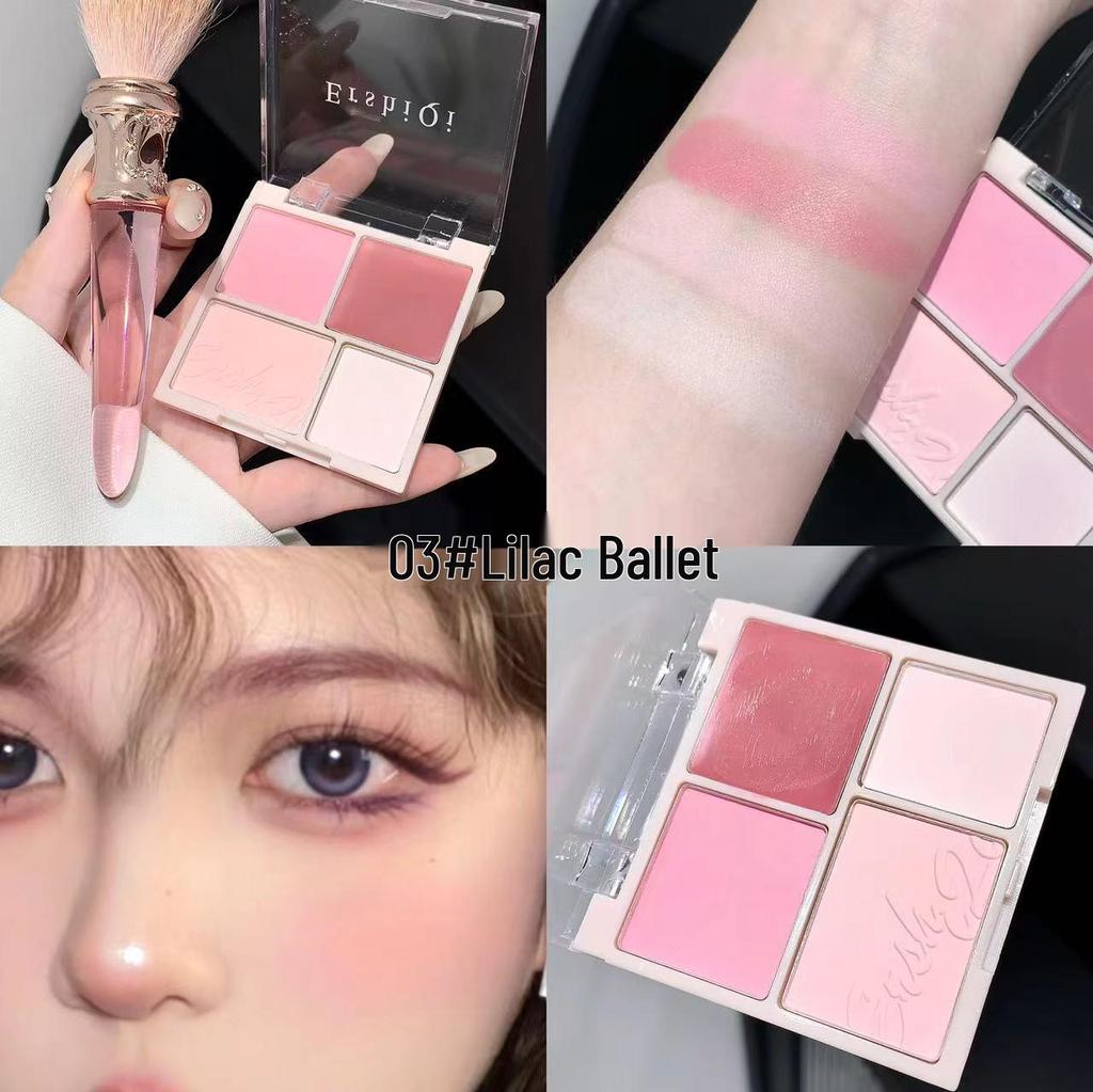 Peach Pink Four-Color Blush & Contour Palette: Natural Matte, Fine Powder, Brightening, Affordable for Students.