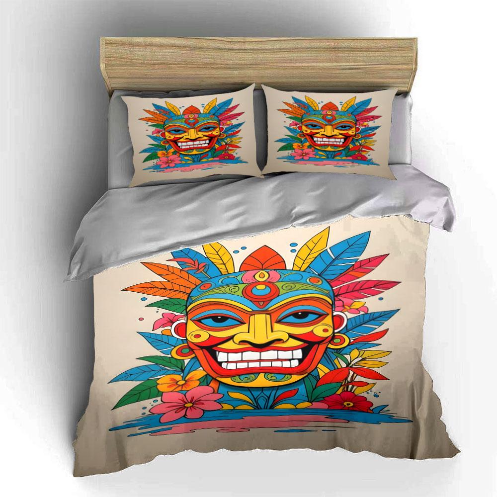 Colorful tribal mask design. Bedding sets Duvet cover sets Duvet covers Pillowcases(1*Duvet Cover 2*Pillowcases without duvet insert)
