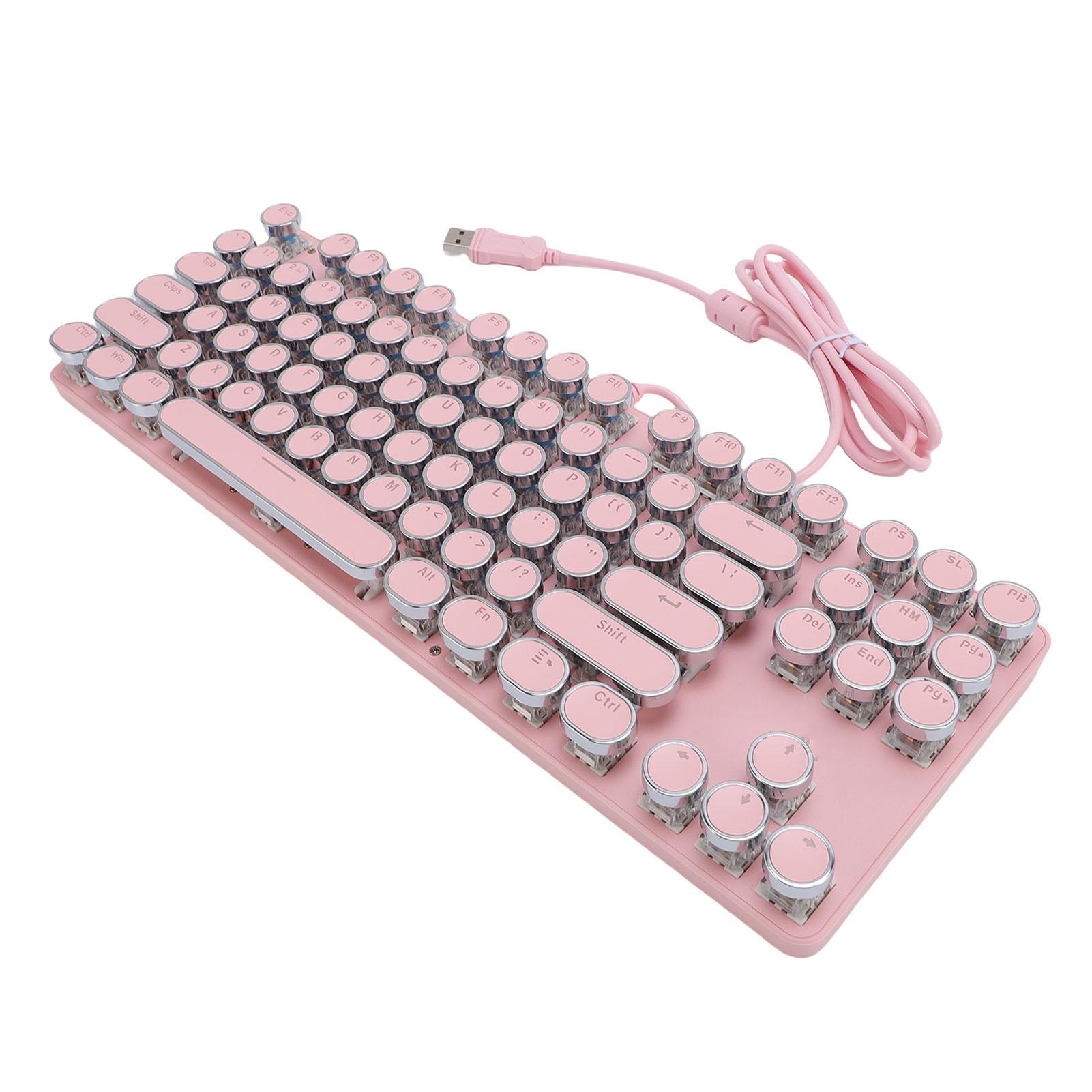 

Ігрова клавіатура 87 клавіш RGB підсвічування Круглі ковпачки USB Сині перемикачі Механічна клавіатура Біла рожевий