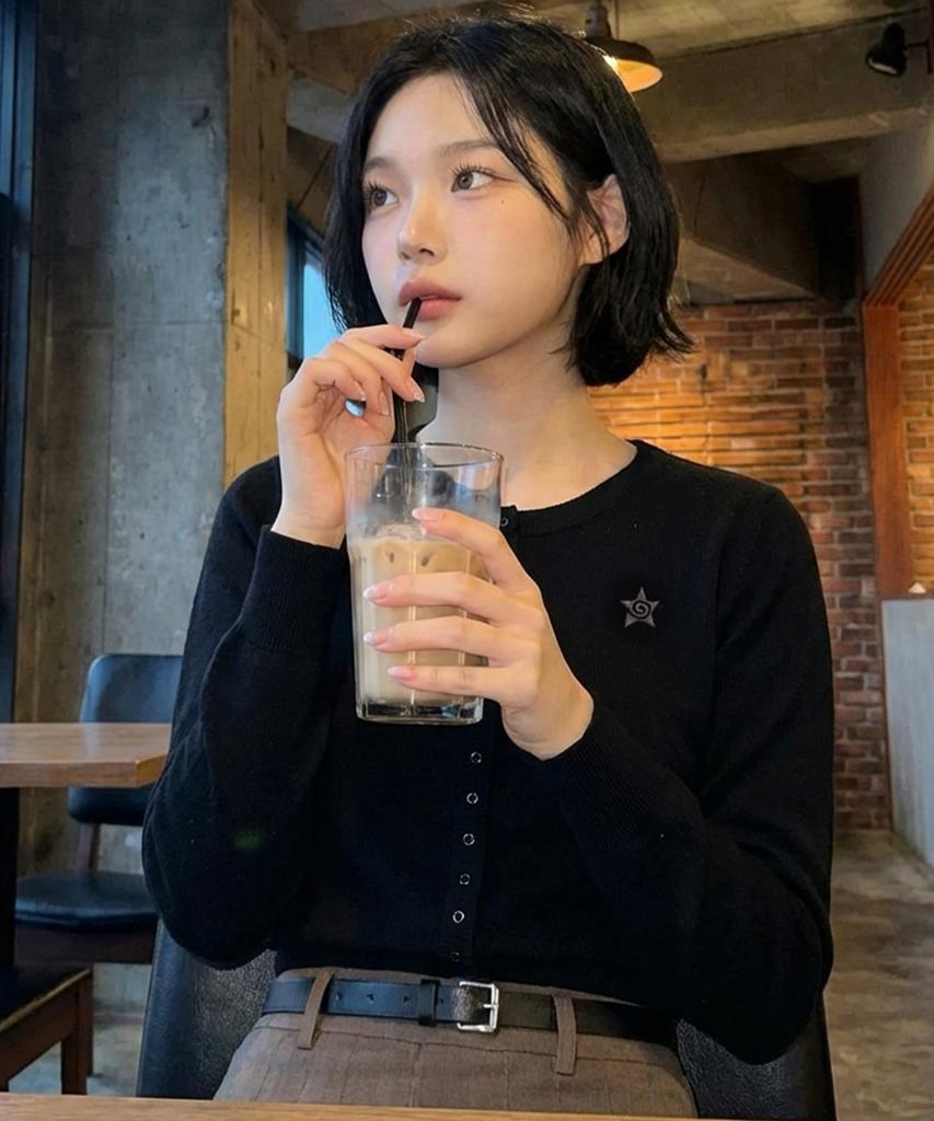 Chicks Round Neck Cardigan Black