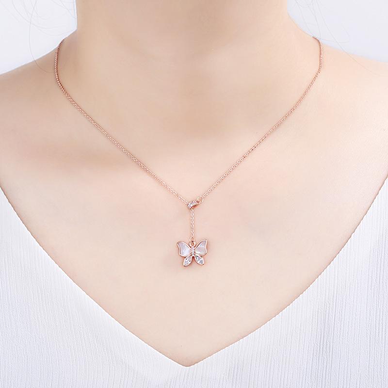 Weißer Schachbrettfalter Quasten Halskette Damen Design Schlüsselbeinkette Roségold