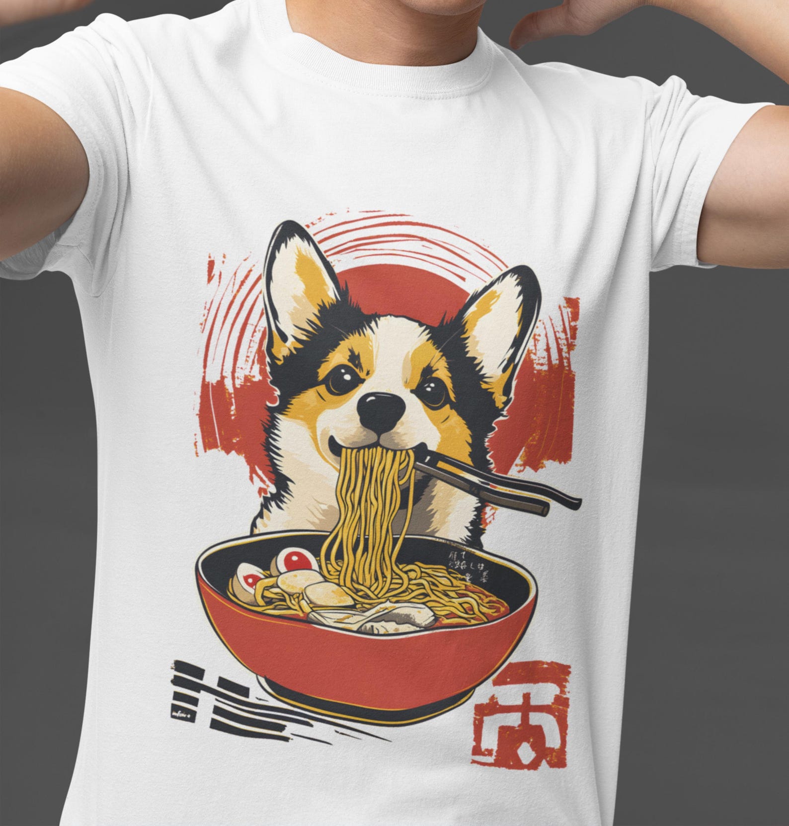 Retro Dog Ramen T-Shirt: Vintage Puppy Graphic, Food Lover Gift 3XL