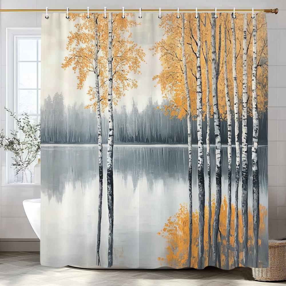 Modern Tree Shower Curtain, Forest and Tree Leaves Bathroom Decorative Shower Curtain, Waterproof Shower Curtain with Hooks