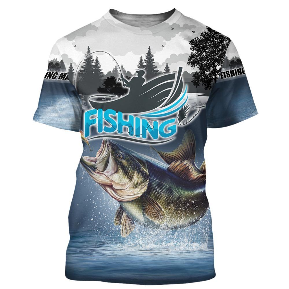 Children's Printed T-shirt Fishing Man Top New Leisure 3D Fashion Outdoor Fishing Male and Female Infant Children Short Sleeve