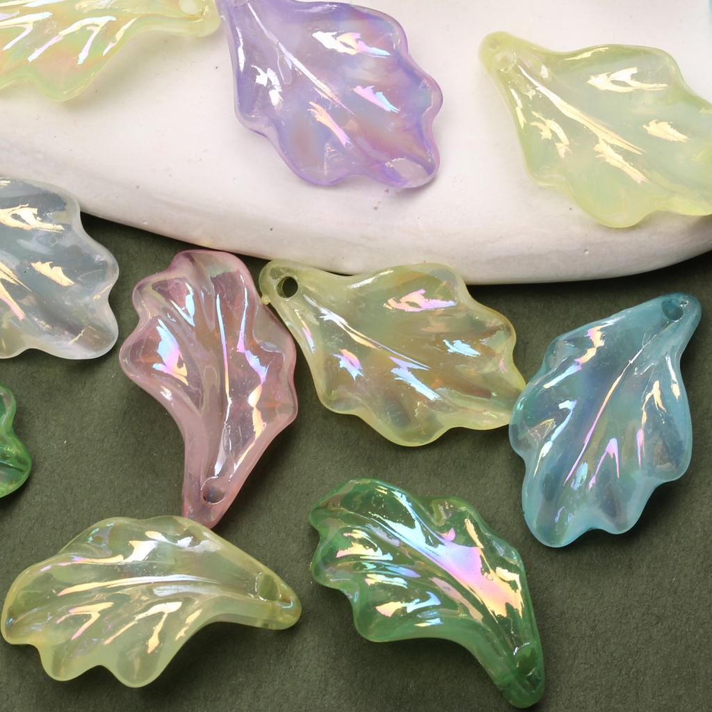 DIY Bracelet Accessories 10Pcs Acrylic Imitation Glaze Pendant Leaves Beads Jewelry Making UV Plated Color Creative