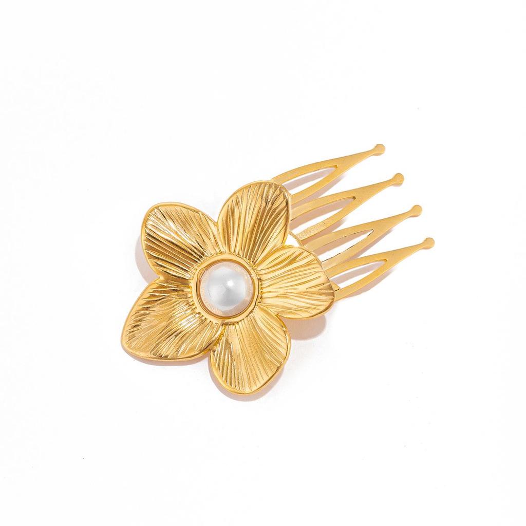 Zinc Alloy Flower and Pearl Hair Clip with Starfish and Shell Design for Women