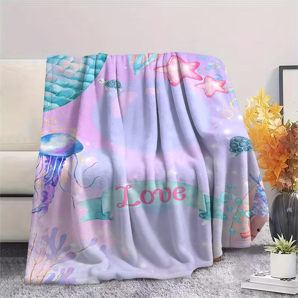 Mermaid and Stars Print Flannel Blanket,High Quality Comfortable for All Seasons,Home Decor,Warmth and Comfort,Perfect for Christmas Gifts